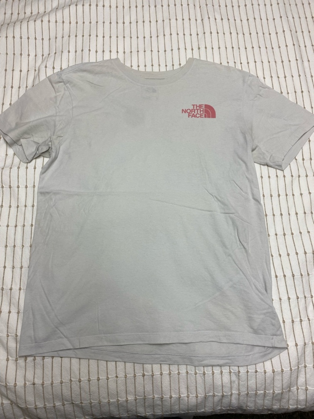 The North Face Light Gray Short Sleeve Tee with Pink Logo